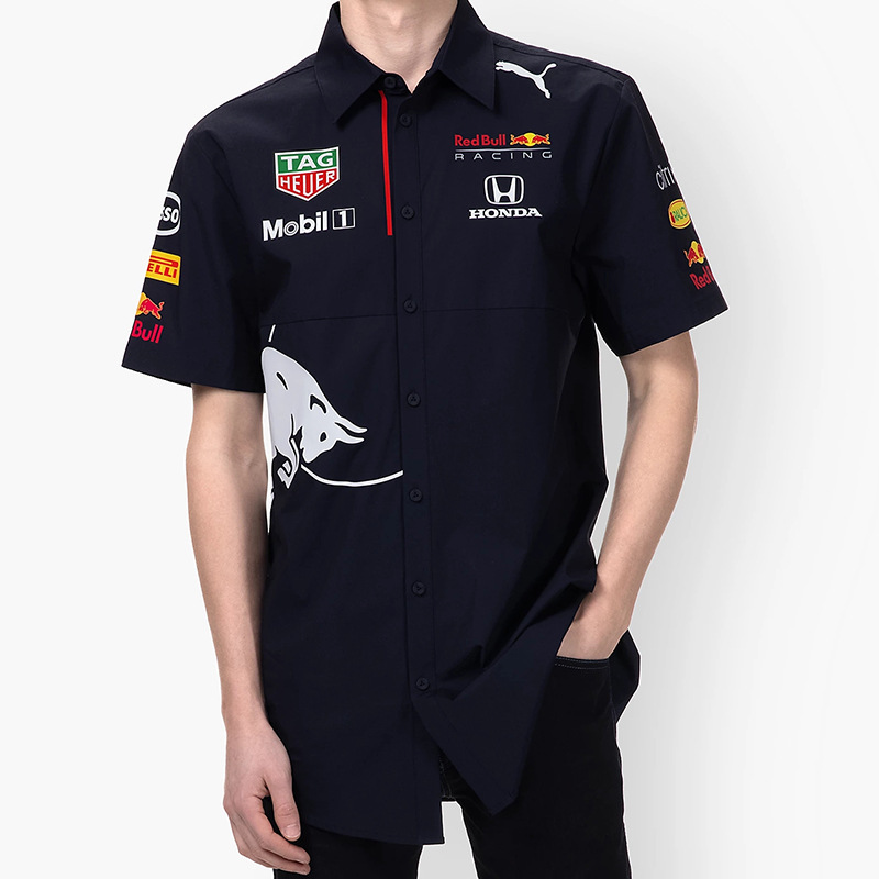 2021新款F1賽車服紅牛車隊短袖polo衫男士夏季運動襯衫汽車工作服