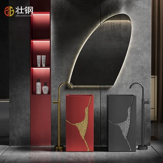 亮光拉丝厚边不锈钢立柱盆酒店创意洗脸盆艺术盆民宿落地式洗手盆