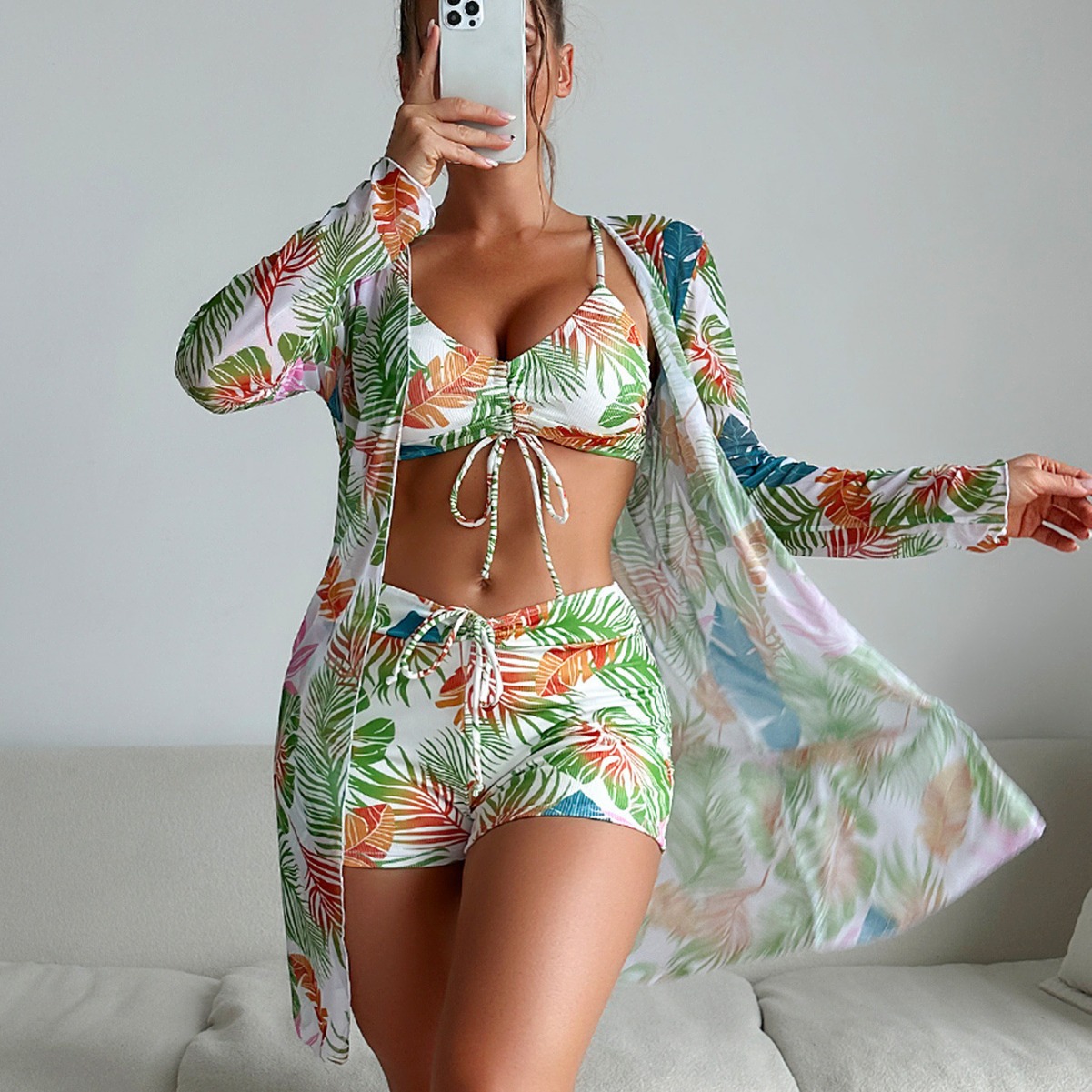 Mingyi 2024 nuevo sexy europeo y americano multicolor tela especial moda BIKINI de tres piezas traje de baño de mujer