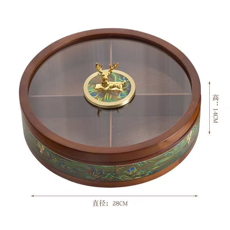 無垢材ドライフルーツボックス新中国風クルミカラーナッツトレイリビングルームコーヒーテーブルドライフルーツメロン種子収納スナックトレイ|undefined