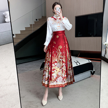 新中式织金马面裙套装女装春秋季新款国风红色通勤半身雅韵长裙子