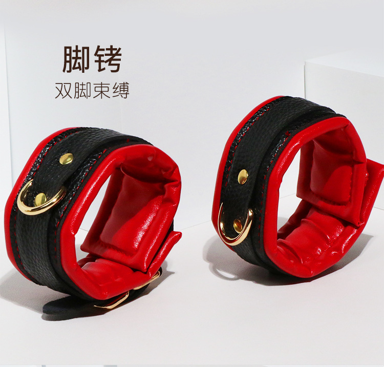 8-Piece Faux Leather Bondage Set with Metal Handcuffs, Black Adult Couple Kit — detail image 24