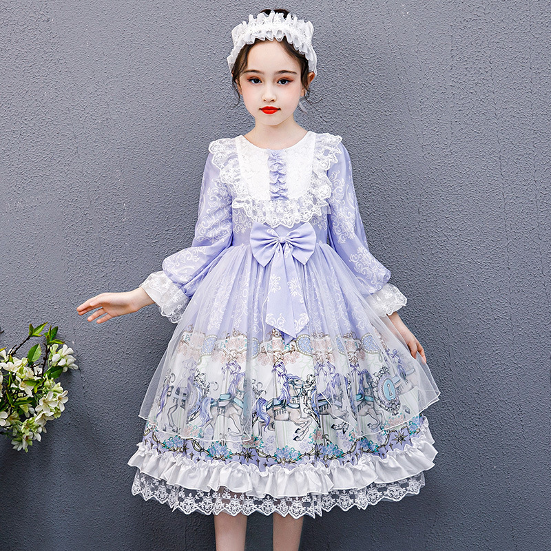 Girl's Dress Spring Purple Big Boy Lolita Princess Dress Spring Little Girl Lolita Dress Spring and Autumn