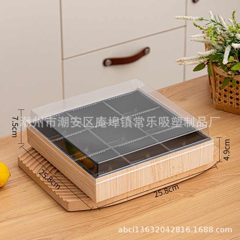 Caja de corte de fruta cuadrada sin plegables, tres cuadrados, cuatro cuadrados, nueve cuadrados de sushi salado, caja de embalaje de papel y plástico