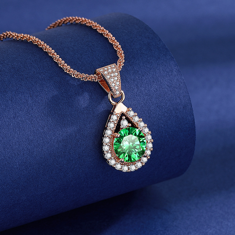 Collier X52 en or champagne 3 carats et diamants verts [avec chaîne gypsophile]