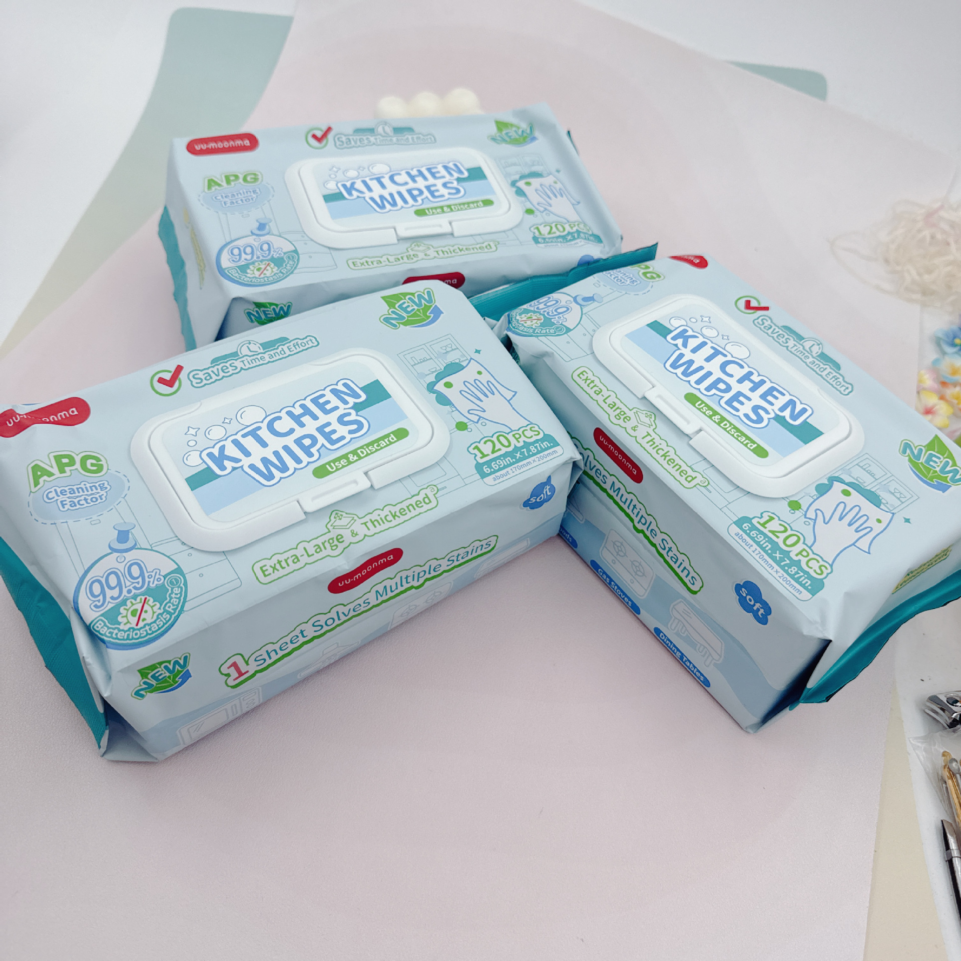 Kitchen Wet Wipes to Remove Oil Stains, Household Cleaning Wipes, Disposable Rags to Wipe Range Hood and Stove, 120 Pieces