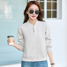 543 秋季美式立领棒球服女外套春秋冬款新款拉链开衫纯色百搭卫衣