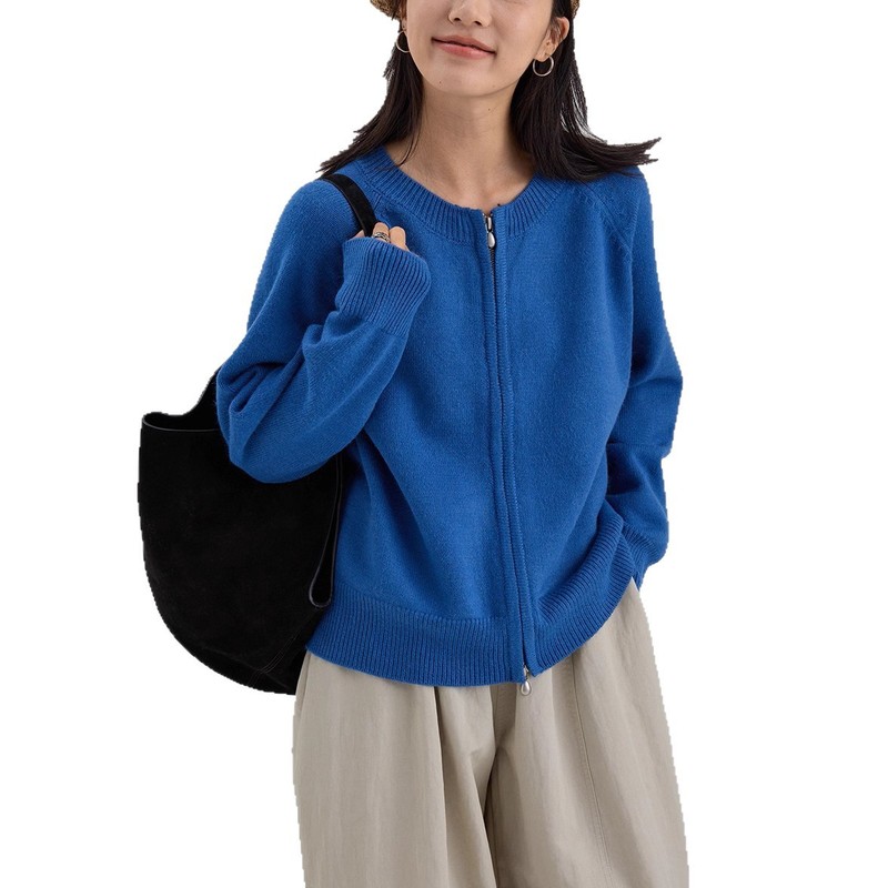 2025新款纯色双头拉链毛衣外套女秋休闲百搭针织开衫|undefined