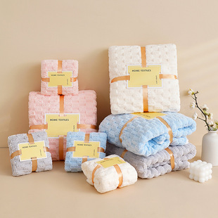 Coral Velvet Towel and Bath Towel Two-Piece Set, Golden Turtle Velvet Absorbent Towel, Gauze Bag Packaging, Gift Return Gift, Thickeneded and Warm