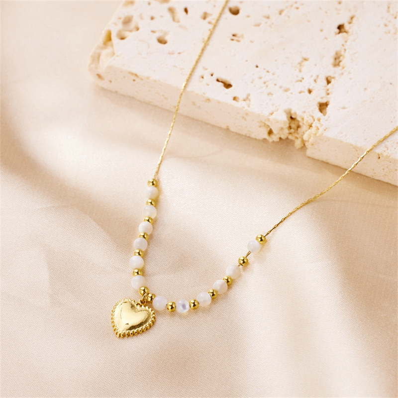 Holiday, Daily Occasion Wholesale Jewelry Princess Heart Shape Stainless Steel Beaded Pendant Necklace