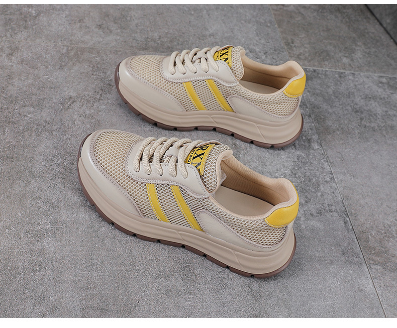 Giày sneaker nữ chunky đế dày lưới thoáng khí phối màu — màu vàng chi tiết 15