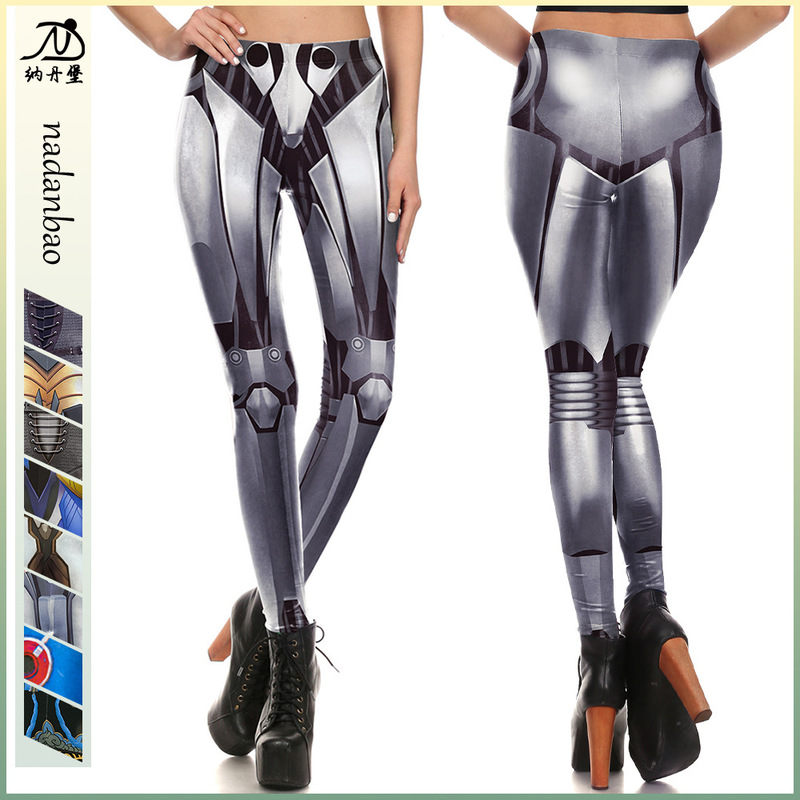2024 autumn and winter European and American new digital printing stretch tights women's fashion leggings skinny pants
