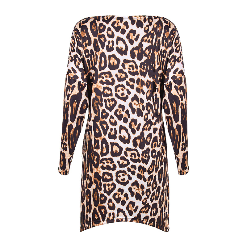 Vestido suelto de manga larga con estampado de leopardo NSKX36818