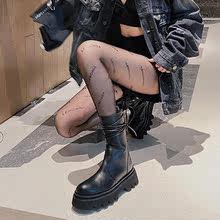 ZY厚底馬丁靴女2021年新款黑色短靴側拉鏈騎士靴后系帶中筒靴機車