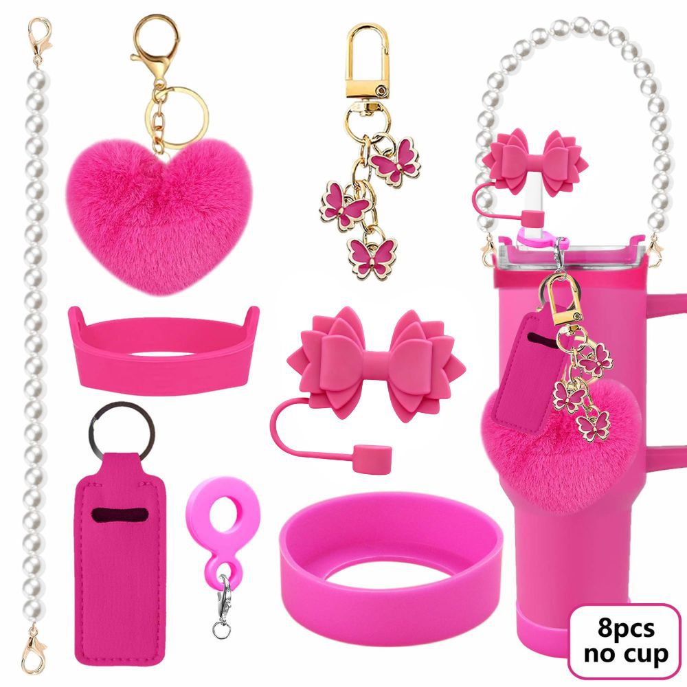 Accesorios de taza Stanley colgante de cuerda de mano flor de silicona gorra de paja de peluche colgante de taza cadena de taza de color cubierta de taza