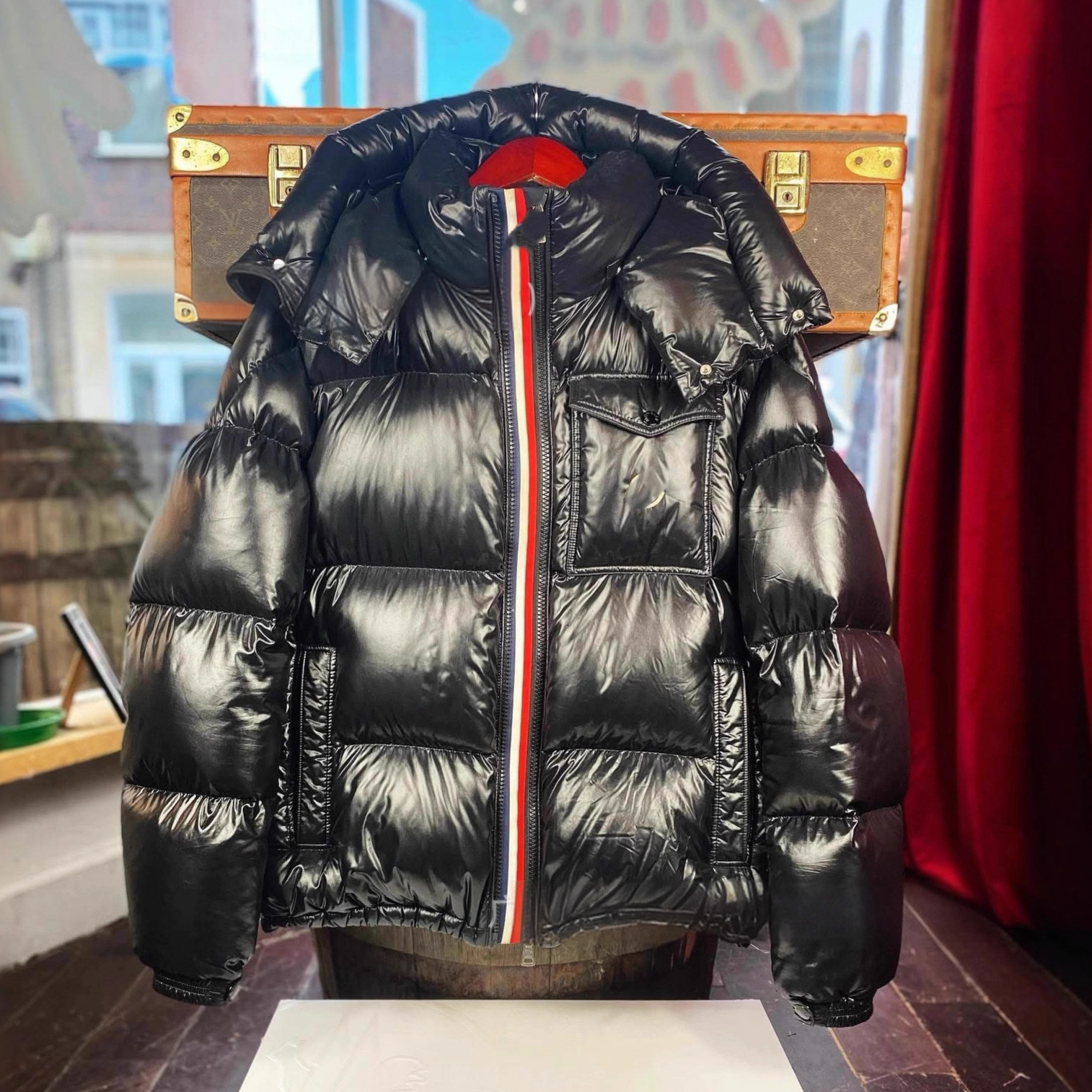 【外贸版】蒙家三色彩条织带羽绒服白鸭绒加厚时尚连帽外套冬季款