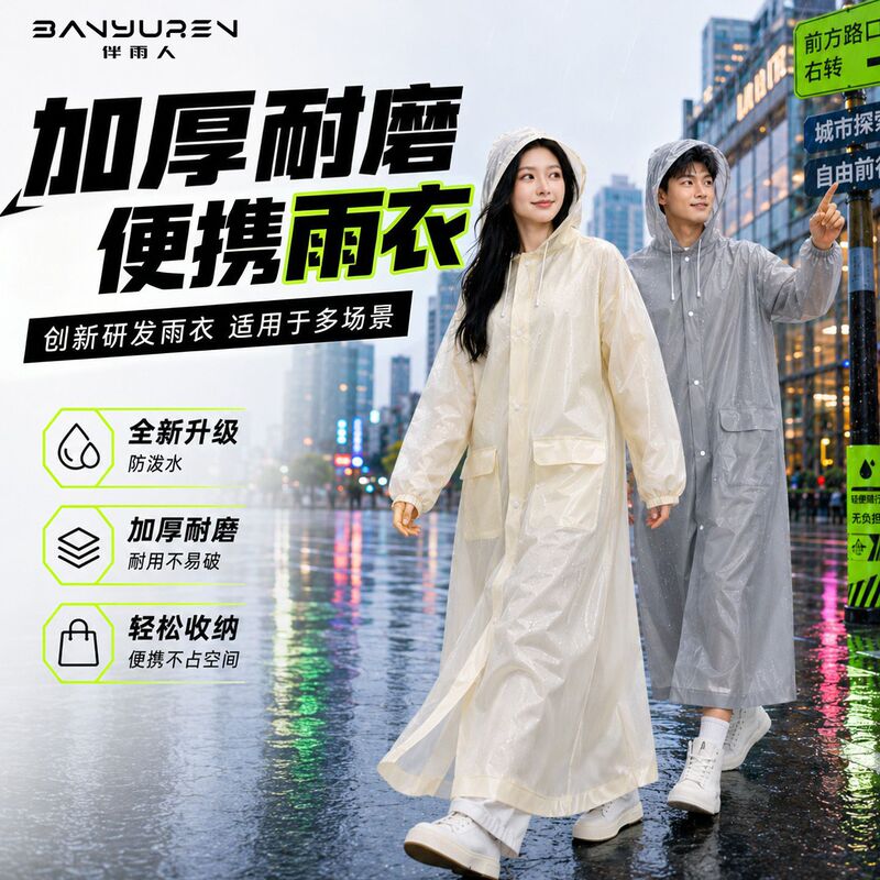 Manufacturer Wholesale Adult Raincoats Eva Thickened Wear-Resistant Outdoor Hiking Portable Raincoats for Men and Women, Rainproof One-Piece Raincoats