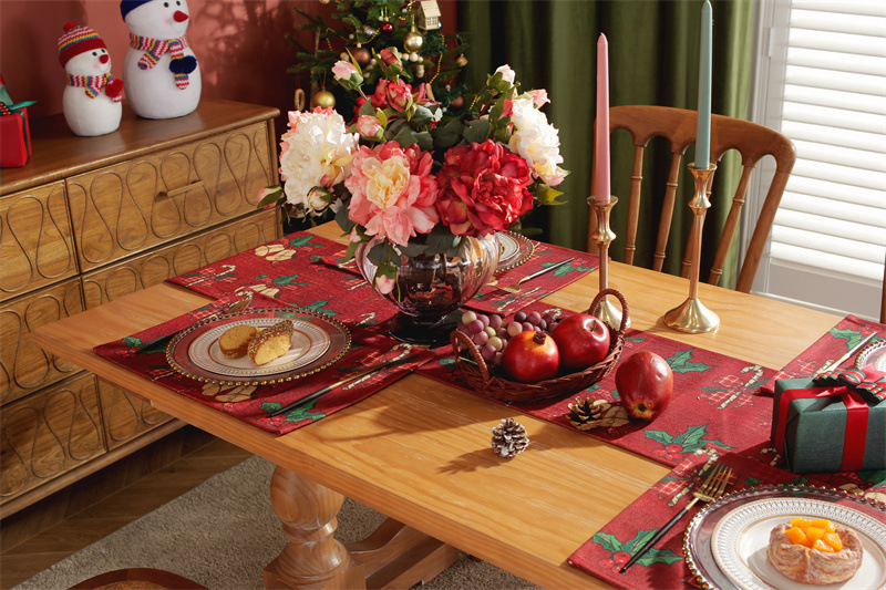 Runner da tavola natalizio stampato in policotone albero di Natale fiocco di neve tovaglietta tovagliolo tovaglia decorativa_voghion.com