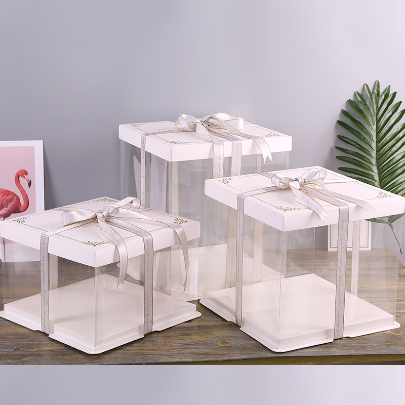 纯色透明生日蛋糕盒6 8 10 12 14寸礼品纸盒单层双层烘焙包装礼盒