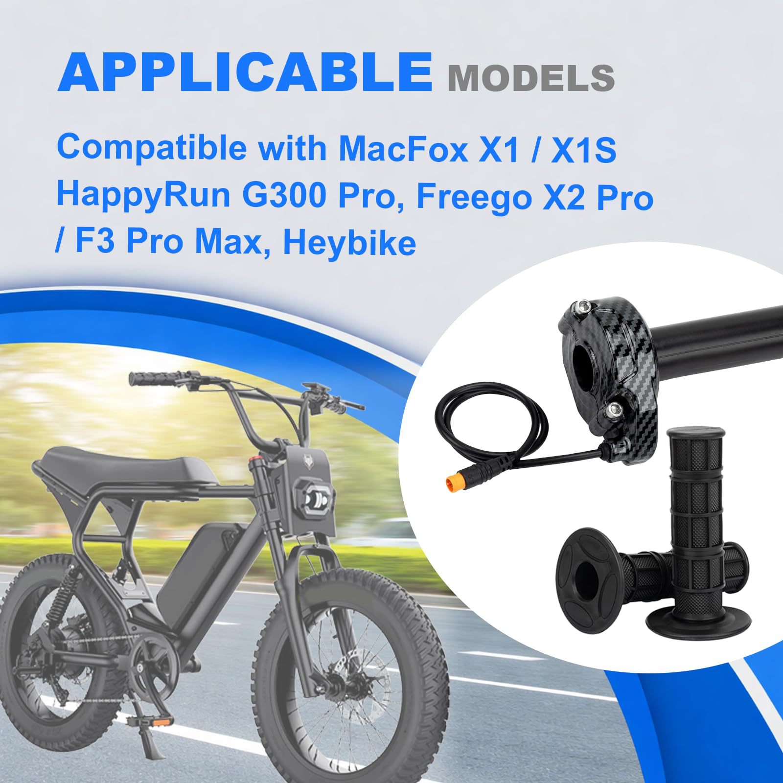 Full-rotation handle throttle for electric bicycles is suitable for Macfox 12V-72V, and also for HappyRun Freego