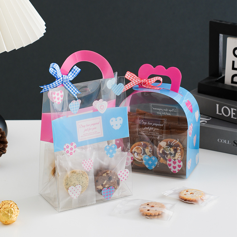 透明小爱心礼品手提袋雪花酥太妃糖烘焙包装糯米船饼干礼物盒