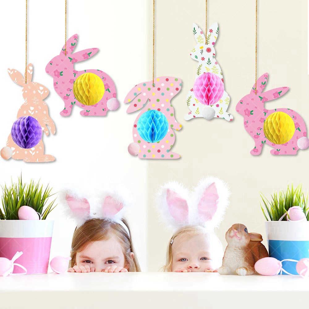 Amazon nuevo conejo de Pascua panal colgante Pascua de dibujos animados huevo conejo colgando Decoración