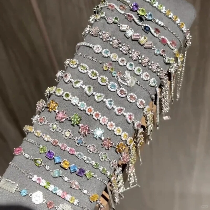 Trendy colorful gemstone bracelet for women, sweet and cool style, unique design, versatile, elegant, exquisite, and non-fading jewelry