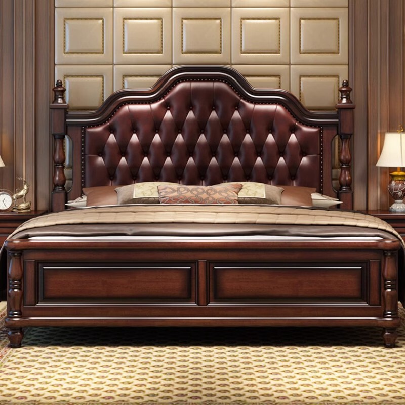 American Retro Solid Wood Bed 2m Double Bed Master Bedroom Simple Wedding Bed European Style 1.5m Light Luxury Upholstered Storage Bed American Retro Solid Wood Bed 2m Double Bed Master Bedroom Simple Wedding Bed European Style 1.5m Light Luxury Upholstered Storage Bed
