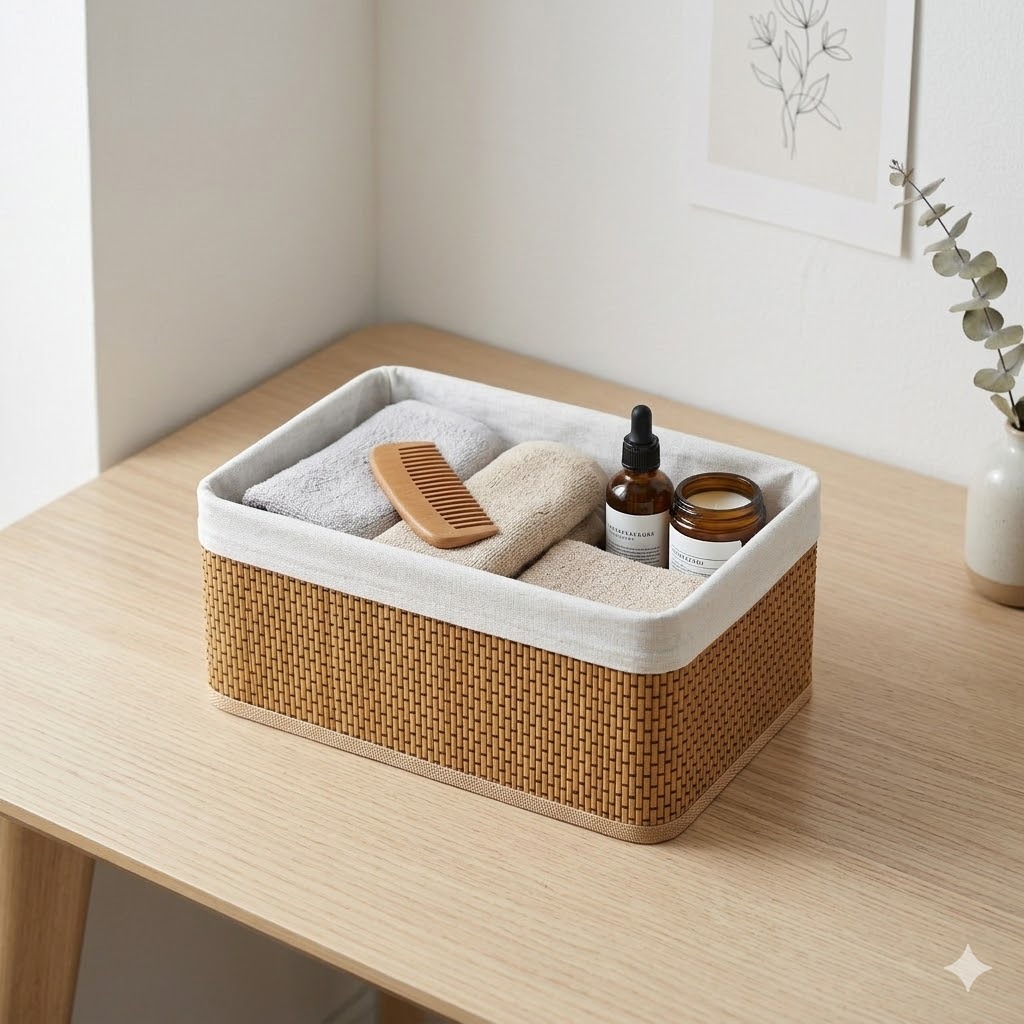 Cesta de Almacenamiento de Bambú Tejida a Mano para Escritorio y Ropa Interior image 4