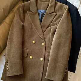 秋冬新款复古通勤时尚显瘦气质韩版正肩西装棉服外套女图片色兔毛