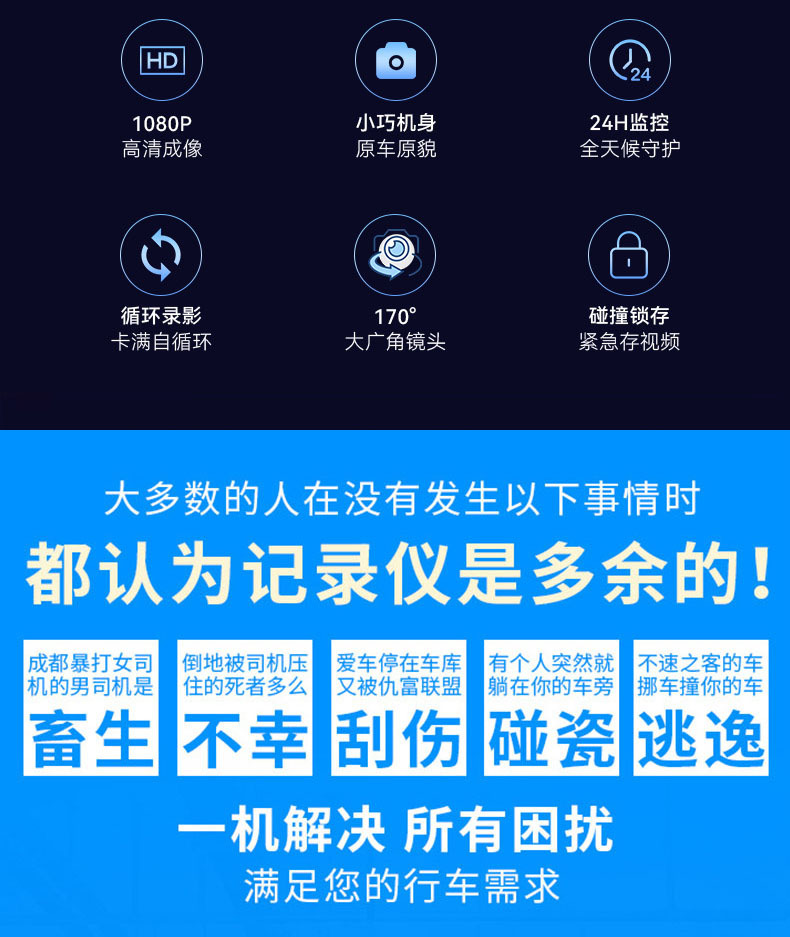 高清行车记录仪24h停车监控夜视汽车记录仪双镜头自动循环录像dvr详情4