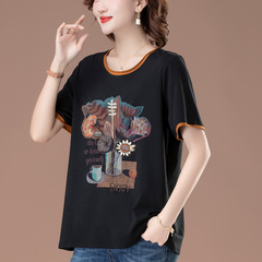 夏服のおばあさんの色の純綿の半袖のお母さんのゆったりしている中年の大きいサイズのtシャツの高齢者の女性の人気の上着