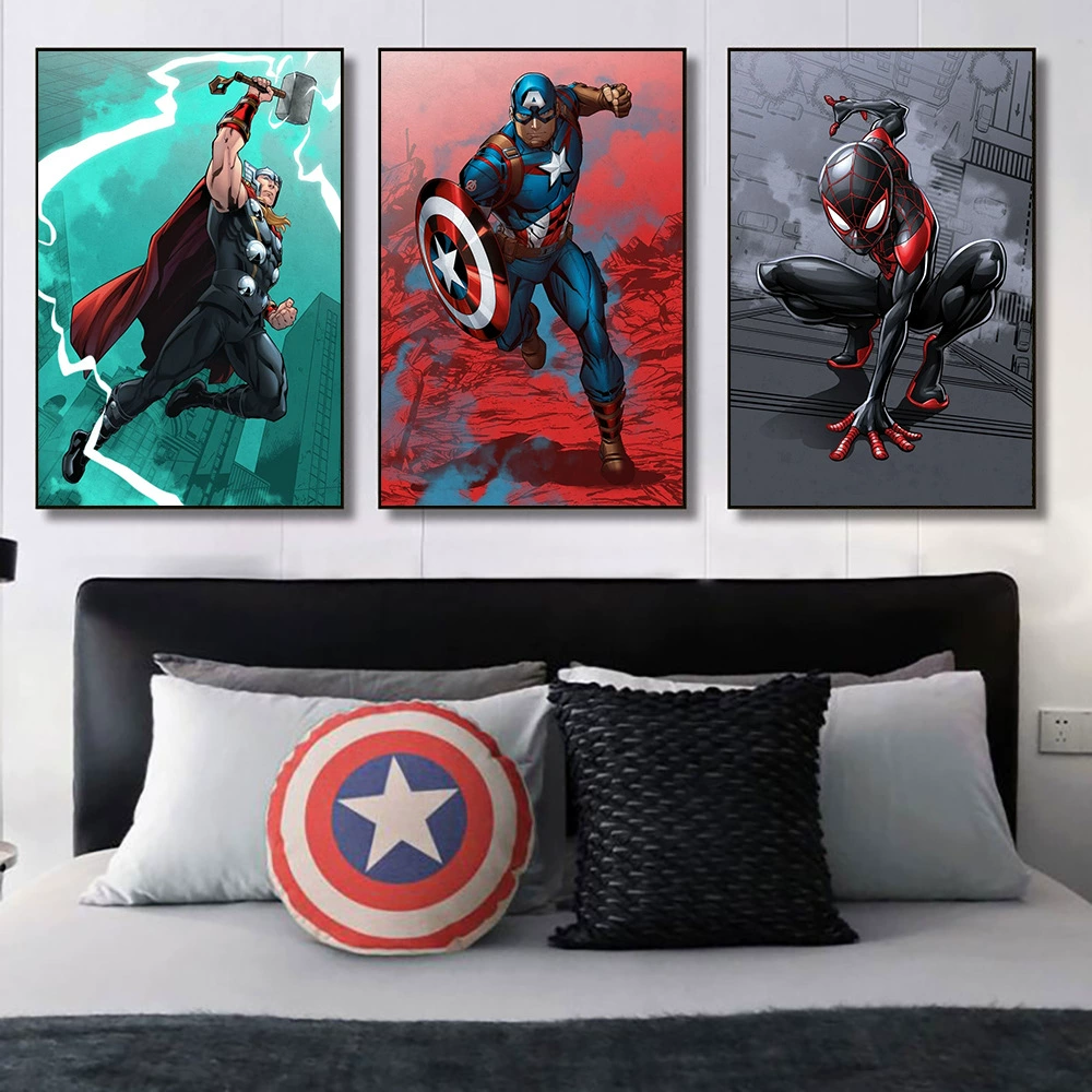 Декоративная картина (Marvel) герои «Мстители», водно-матовый холст, без рамы, несколько размеров