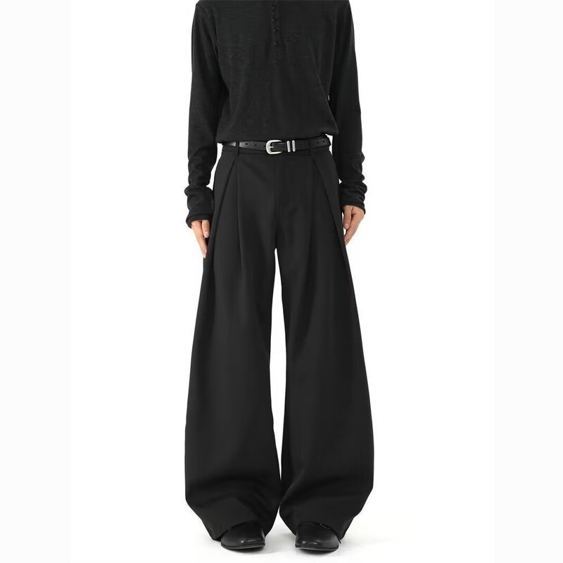 Korean Style Trendy Versatile Pants 2025 Three-Dimensional A-Line Silhouette Double-Layer Pleated Scimitar Trousers Loose Cleanfit Long Pants Korean Style Trendy Versatile Pants 2025 Three-Dimensional A-Line Silhouette Double-Layer Pleated Scimitar Trousers Loose Cleanfit Long Pants