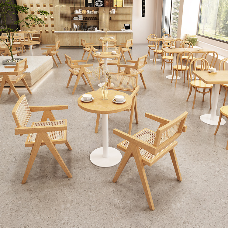Mesa y silla de cafeteria de caña, mesa y silla de recepción de ocio, área de negociación de madera maciza, silla de comedor de Changdigar, silla de viento tranquilo