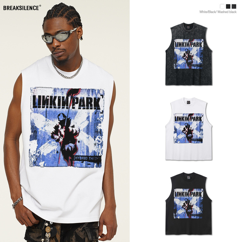 2025 Cross-border Summer Lincoln Park American Style Retro Rock T-shirt Waistcoat T-shirt Printed Vest Men's Base 2025 Cross-border Summer Lincoln Park American Style Retro Rock T-shirt Waistcoat T-shirt Printed Vest Men's Base