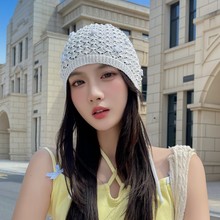 针织复古镂空包头帽子女日系春夏季薄款百搭时髦氛围感冷帽套头帽