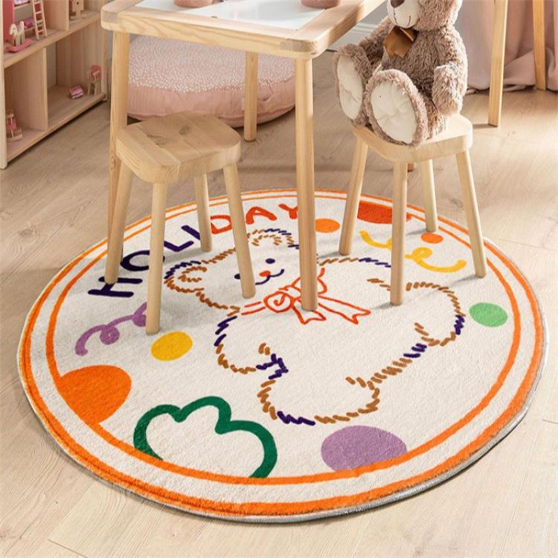 跨境仿羊绒假日小熊现代家用客厅茶几卧室地垫可爱圆形防滑床边毯