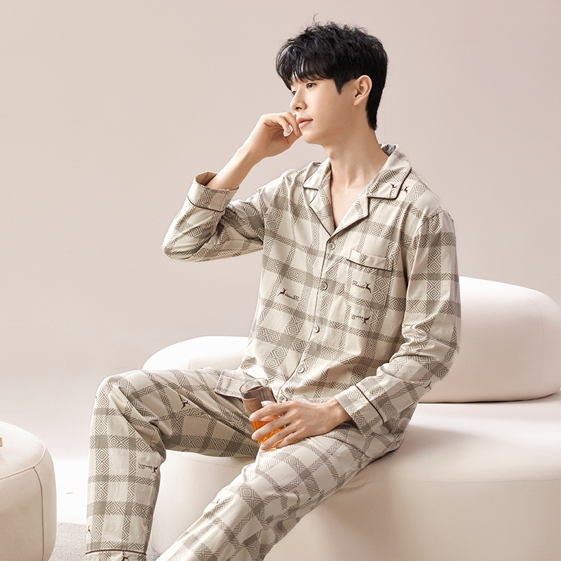 2024 primavera nuevos pijamas de los hombres de mediana edad y ancianos de algodón cardigan jóvenes pantalones de manga larga ropa en el hogar traje casual