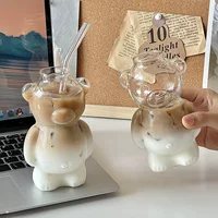 Кофейный мультяшный стеклянный стакан со стеклом, прозрачный для молочного чая, с маленькими медвежатами