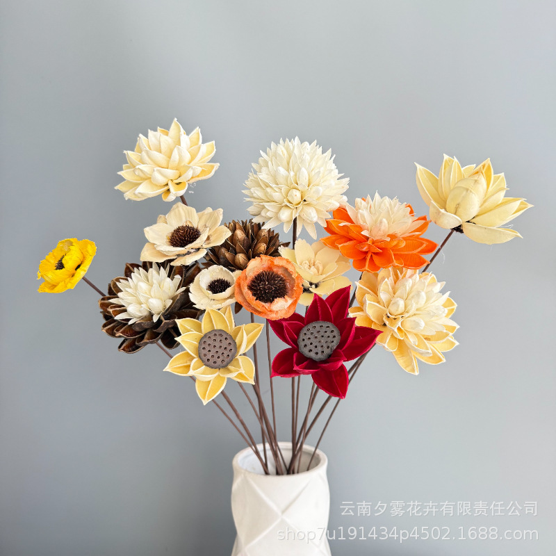 Bainia lotus flor de oro púrpura flor de magnolia bola de caballo flor de seda nueva decoración de estilo chino para el hogar arte de arranque floral props de disparo