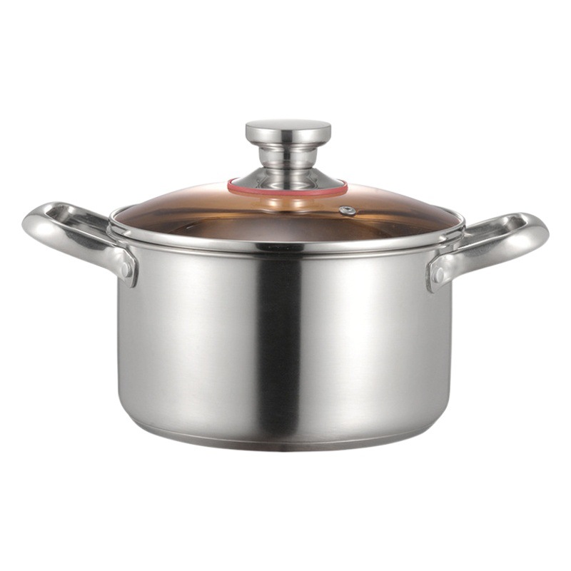 Olla de Sopa de Acero Inoxidable al por Mayor, Olla para Fideos Instantáneos con Doble Asa, Olla para Comida de Bebé, Olla de Gran Capacidad para el Hogar, Olla para Leche Gruesa para Regalo