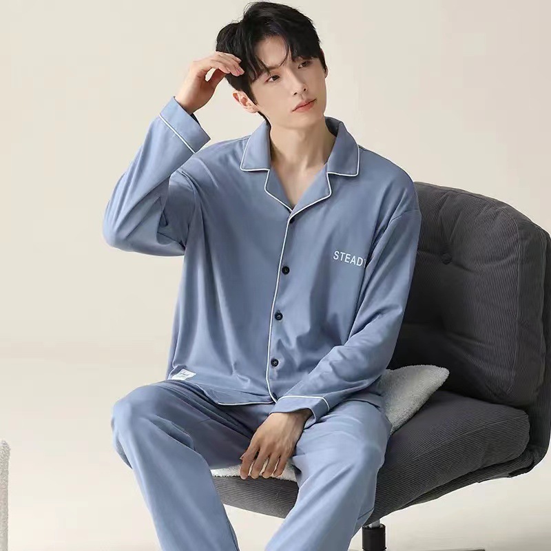 Pijama de hombre primavera y otoño de manga larga tamaño grande delgado otoño y invierno jóvenes niños pueden usar un conjunto de ropa de casa