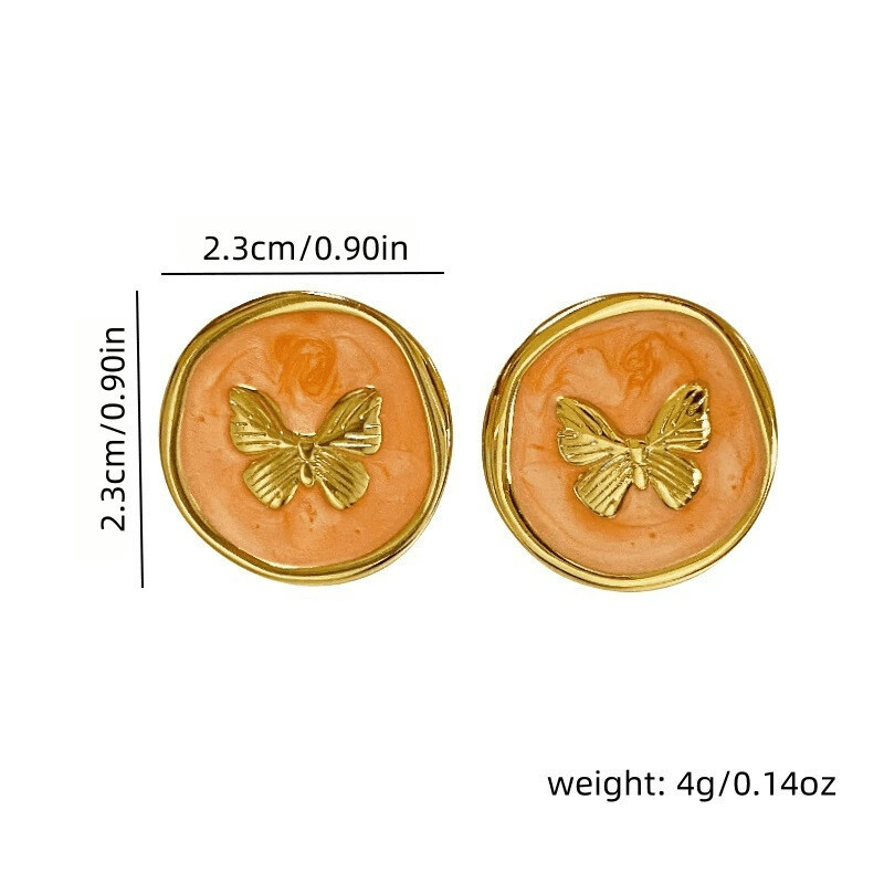New Retro French Enamel Round Drop Oil Butterfly Earrings Simple Exquisite Fashion Niche High-End Earrings for Women detail image 8