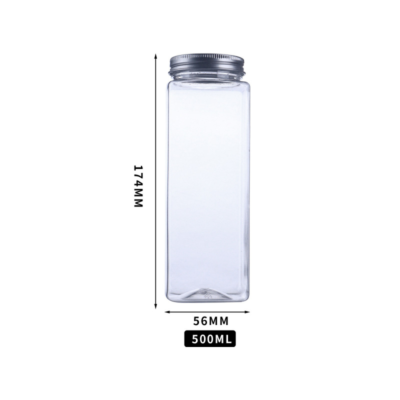 現品扁角瓶54口径500ml使い捨て透明ミルクティーカップ飲料瓶蓋付きアルミ蓋付き瓶卸売り|undefined