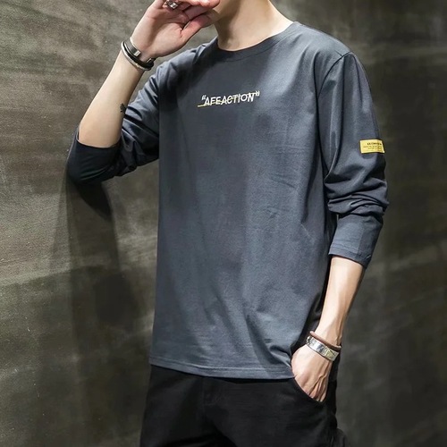 Men's Long-Sleeve T-Shirt - Autumn/Winter New Arrival, Ins Trendy Casual Round Neck Solid Color Long-Sleeve T-Shirt for Men