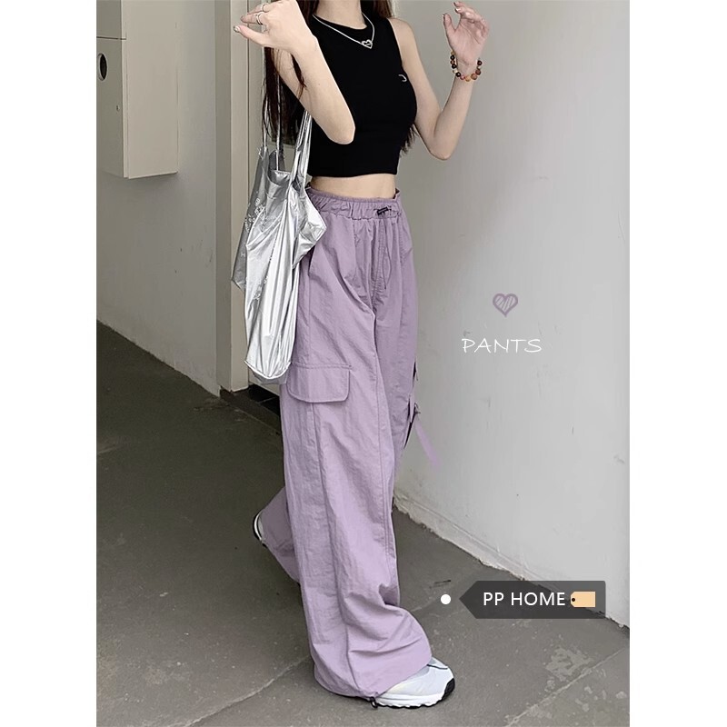 Purple Cargo Pants for Women, Quick-Dry, Summer Thin Style, 2025 New Loose Wide-Leg Straight American Petite Pants Purple Cargo Pants for Women, Quick-Dry, Summer Thin Style, 2025 New Loose Wide-Leg Straight American Petite Pants
