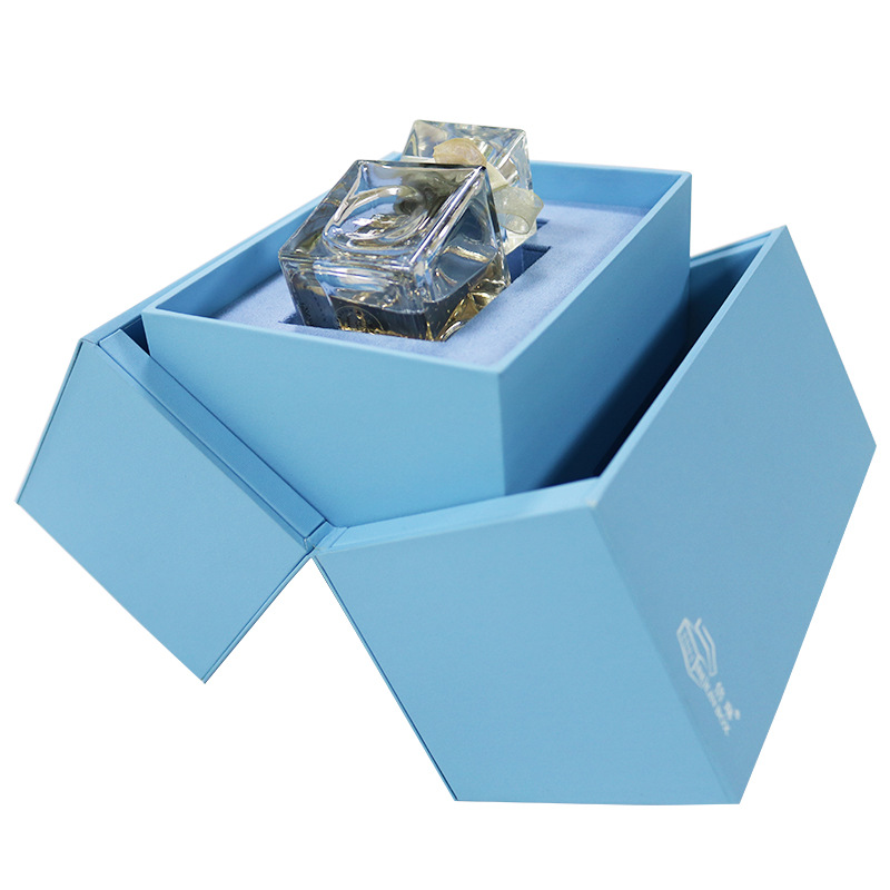 Custom doble caja de lápiz labial plegable caja de perfume azul cielo caja de embalaje de cosméticos recubierto caja de regalo de aceite esencial personalizada image 3