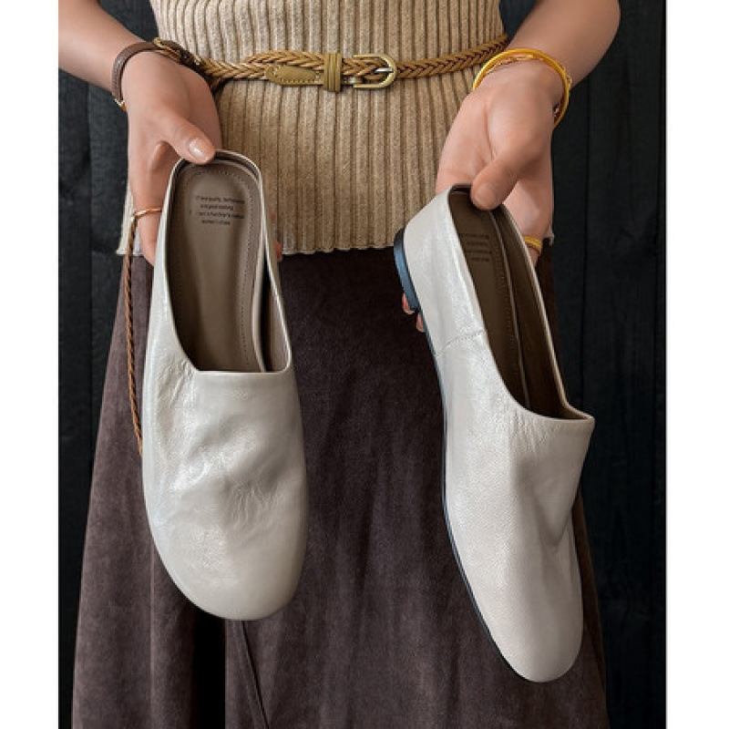 Vintage Distressed Genuine Leather Closed-Toe Slippers for Women, Summer Comfortable Round-Toe Hidden Heel Sandals, 2026 New Model for Outdoor Wear Vintage Distressed Genuine Leather Closed-Toe Slippers for Women, Summer Comfortable Round-Toe Hidden Heel Sandals, 2026 New Model for Outdoor Wear