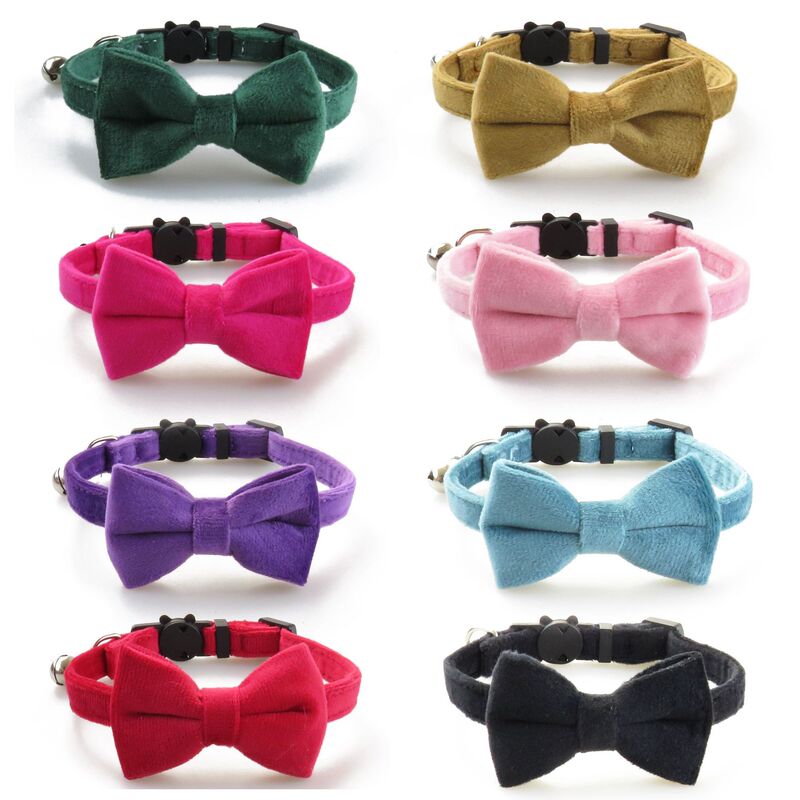 Cross-border New Pet Collar Solid Color Bow Collar Cat Collar Fleece Collar with Bell Cross-border New Pet Collar Solid Color Bow Collar Cat Collar Fleece Collar with Bell